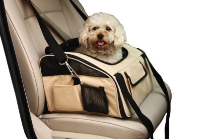 Ultra-Lock' Collapsible Safety Travel Wire Folding Pet Car Seat Carrier  - Khaki