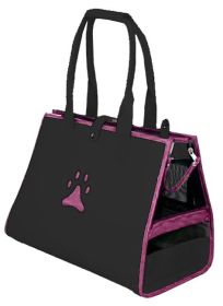 Posh Paw' Pet Carrier - Black/With Pink Paw Print