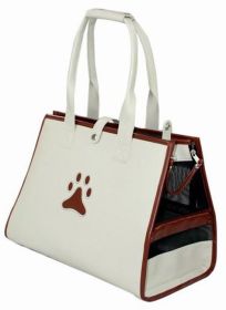 Posh Paw' Pet Carrier - White/Brown Paw Print